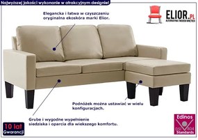 3-osobowa sofa z ekoskóry z podnóżkiem cappuccino - Lencor 4Q