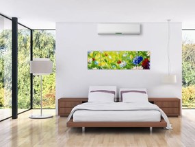Obraz kwitnącej łąki, obraz olejny (170x50 cm)