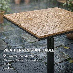 Outsunny Stół balkonowy 70 x 70 cm odporny na warunki atmosferyczne z blatem w wyglądzie drewna, szeroka podstawa, kwadratowy, naturalne drewno | Aosom PL