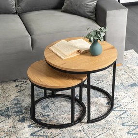 Zestaw Stolików Kawowych DELIA 43 cm/53 cm Dąb Złoty Nowoczesny Loft