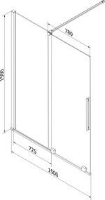 Mexen Velar parawan nawannowy 2-skrzydłowy rozsuwany 150 x 150 cm, transparent, chrom - 896-150-000-01-01