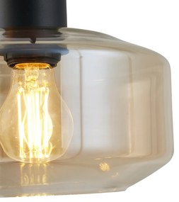 Candeeiro suspenso moderno preto com vidro âmbar 3 luzes - Sheena