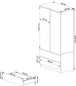 Szafa AKORD S90 Dąb Artisan 90 cm 2 drzwi 2 szuflady kolor Biały mat 4 półki 90x51x180 cm