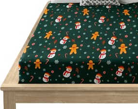 PrzytulneMieszkanie.pl Prześcieradło z mikrofibry SNOWMAN AND GINGERBREAD zielone 180x200 cm