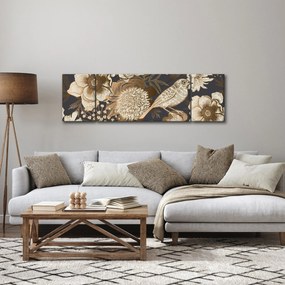 Obraz złotych kwiatów na ciemnym tle (170x50 cm)