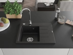 Mexen Ben zlewozmywak granitowy 1-komorowy z ociekaczem, lewy 600 x 500 mm, czarny, syfon chrom - 6522605000-77