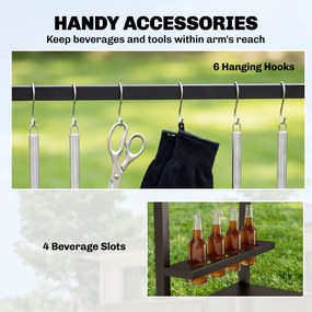 Outsunny Wózek kuchenny na kółkach, stolik serwisowy z haczykami, uchwyt na napoje, metalowy, 97 x 51 x 83 cm Czarny+Brązowy | Aosom PL