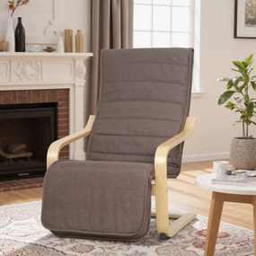 HOMCOM Fotel akcentowy, fotel relaksacyjny z regulowanym podnóżkiem, rama z drewna brzozowego, do 120 kg, 66,5 x 94 x 100 cm, brązowy | Aosom PL