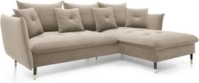 Narożnik GLAM Prawostronny z funkcją spania, zestaw z poduszkami wolnostojący tkanina RIVIERA 16 Beżowy DOMO HOME