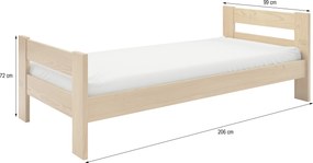 Szare łóżko OSCARO 90x200 cm dziecięce Drewno sosnowe Młodzieżowe Wytrzymałe