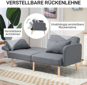 HOMCOM Rozkładana sofa 3-osobowa z regulowanym oparciem podwójne łóżko dla gości do 240 kg szara | Aosom PL