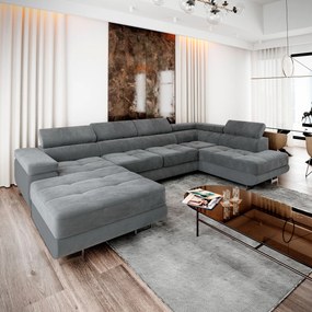 Masseno Narożnik CASONE z funkcją spania i pojemnikiem na pościel Narozniki U, Rozkładana sofa - Szary, MONOLITH 85