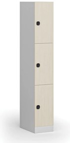 Szafka skrytkowa, 3 schowki, 1850 x 300 x 500 mm, demontaż, zamek kodowy, drzwi laminowane, brzoza