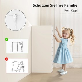 HOMCOM Komoda z 5 szufladami, komoda do ubrań i rzeczy, płyta wiórowa, biały