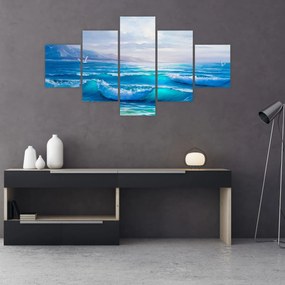 Obraz - Obraz olejny przedstawiający morze z mewami (125x70 cm)