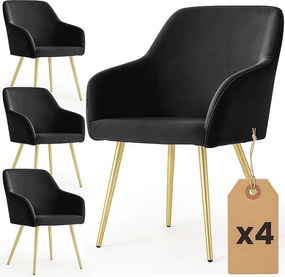 4x Welurowe krzesło tapicerowane gładkie Czarne ESTELLE Złote nogi