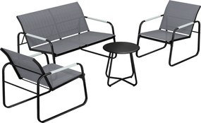 Outsunny Zestaw Mebli Ogrodowych dla 4 Osób Oddychająca Sofa Ogrodowa z 2-osobową Ławką, 2 Krzesłami, Okrągłym Stołem i Regulowanymi Nóżkami | Aosom PL