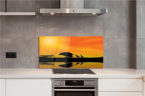 Panel szklany do Kuchni Żyrafy nad Jeziorem o Zachodzie Słońca