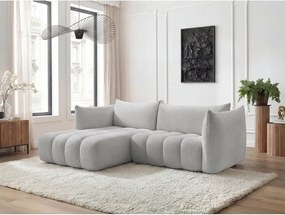 Jasnoszary narożnik z materiału bouclé (lewostronny/z szezlongiem) Azra – Bobochic Paris