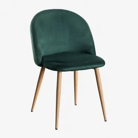 Krzesło Jadalniane Tapicerowane Aksamitem Kana Verde Jungla & Natural Wood - Sklum