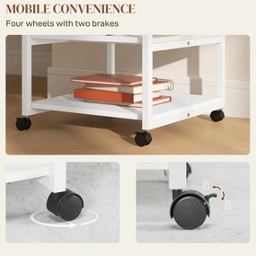 HOMCOM Stojak na drukarkę z kółkami, trzystopniowy, stalowy, 50 x 50 x 52,5 cm