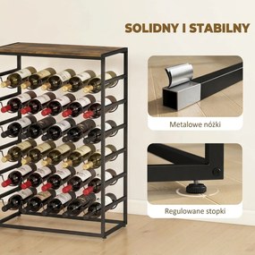 HOMCOM Stojak na wino na 30 butelek wolnostojący stojak z metalu do piwnicy, magazynu, 59 x 30 x 88,5 cm Rustykalny brąz | Aosom PL