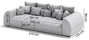 Ciemnoszara sztruksowa rozkładana sofa 310 cm Vanessa – Ropez