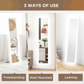 HOMCOM Lustro Całościowe 40x160 cm z Oświetleniem LED, Sterowanie Dotykowe, Regulacja, 3 Kolory, Biały