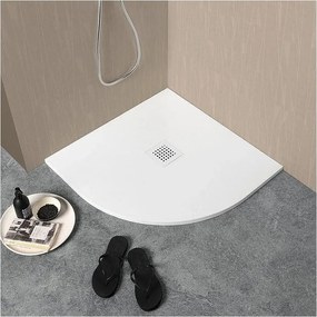 Brodzik półokrągły "Milano" biały z efektem kamienia żywica antypoślizgowa cm 80x80h