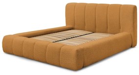 Musztardowe tapicerowane łóżko dwuosobowe ze schowkiem i stelażem 140x190 cm Denali – Bobochic Paris