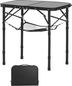 Stół Kempingowy SucceBuy Składany 60x40 cm, Lekki i Kompaktowy Przenośny Stolik Boczny, z Aluminium MDF, Wysokość Regulowana, na Piknik, Czarny
