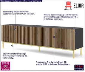 Czarna szafka rtv z lamowym frontem dąb artisan Z0-G08