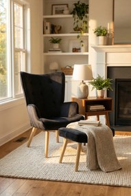 Czarny fotel z podnóżkiem do salonu K7-A86