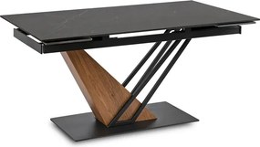 Stół Rozkładany Prostokątny REX 160-220 cm Ceramiczny Czarny Marmur/Orzech Japandi