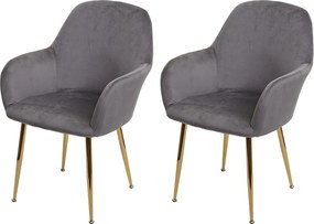 Krzesło do jadalni MCW-F18 (zestaw 2 sztuk), aksamitny szary, złote nogi