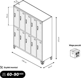 Perforowana szafka ubraniowa BHP skrytkowa Bartek Pro, 136 x 45 x 172 cm, kolor biały