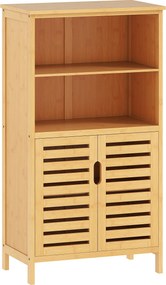 kleankin Szafka Łazienkowa Bambusowa z Żaluzjowymi Drzwiami 2 Półki Drewno Naturalne 50x29x92cm | Aosom PL