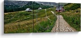 Obraz - Krajobraz górski z domami (z zegarem) (90x30 cm)