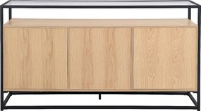 Kredens z 3 drzwiami z MDF, szkła hartowanego i metalu - Jasny naturalny - CAMATA