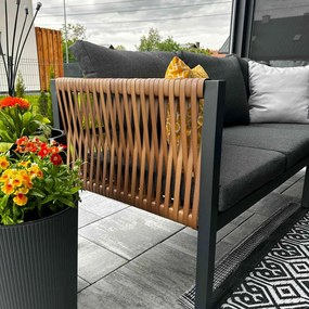 Zestaw Mebli Ogrodowych Jadalnianych TEXAS Narożny dla 6 Osób Sofa Stół Ławka SZARY