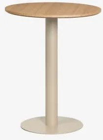 Okrągły Barowy Stół Z Mdf Xiren Ø60 Cm & Naturalny Brąz Drewna - Tapiokowy Beż - Sklum