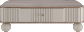 Stolik kawowy Vesper 103x60 cm z szufladą - kaszmir / orzech / złote uchwyty / nogi kule