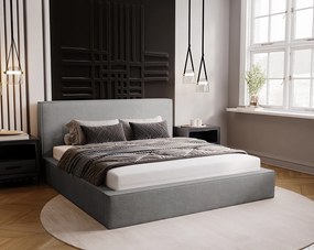 Emporius Amare łóżko dwuosobowe z pojemnikiem - łózko tapicerowane 180x200 w nowoczesnym stylu - tkanina velvet, szary (Komodo 21)