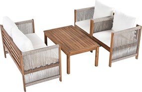 Zestaw mebli ogrodowych modułowych z drewna akacjowego: 1 sofa 2-osobowa + 2 fotele + 1 stolik kawowy - Beżowy