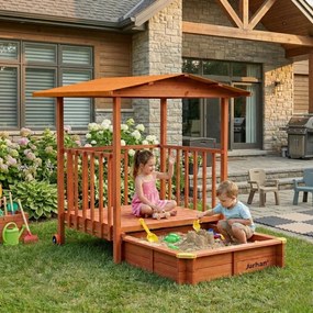 Piaskownica z werandą SUNNY, 130x130x143cm, brązowa/pomarańczowa Jurhan