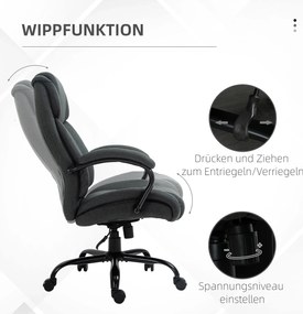 Vinsetto Fotel biurowy, Ergonomiczny fotel biurowy, Fotel obrotowy z wyściełanym podłokietnikiem, do 220 kg, Szary