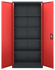 Szafa na dokumenty biurowa metalowa antracytowo-czerwona: JAN H, 900 x 1950 x 400 mm