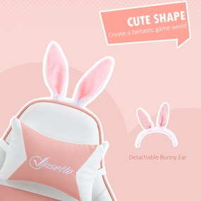 Vinsetto Gamingowy Fotel Ergonomiczny z Podparciem Lędźwiowym, Podnóżkiem i Zabawnymi Uszami Królika, Poduszką, Różowy