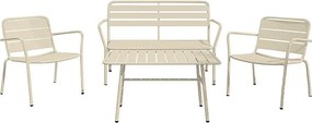 Metalowy zestaw ogrodowy: ławka, 2 niskie fotele i stolik kawowy - Beżowy - MIRMANDE od MYLIA