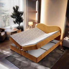 Masseno Łóżko kontynentalne FLUVIA z pojemnikiem na pościel 140x200 cm - Żółty, MONOLITH 48